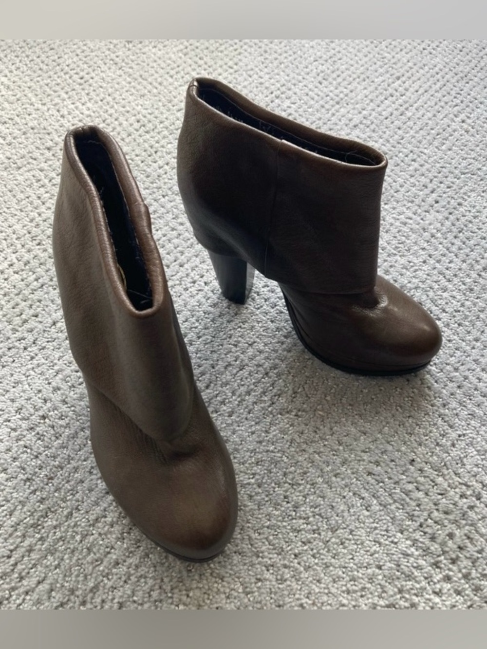 Ash Brown Leather Platform Booties Chunky High Heel Women’s Size EU 39 US 8.5